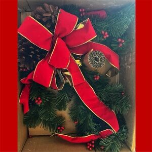 Petals Pine, Berry & pinecone Artificial Holiday swag Festive Bow Decoration